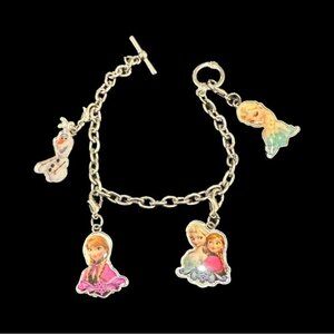Disney Frozen Silver Charm Bracelet With Elsa Anna & Olaf Charms For Kids Or Col
